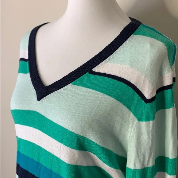 MICHAEL KORS Tile Blue Striped V-Neck Knit Dress - Picture 5 of 13